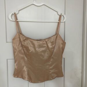 Champagne Satin Corset Style Cami Tank Top – Women’s Medium